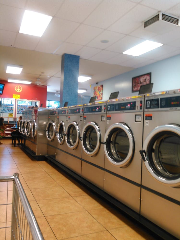 Front-loading washing machine filled with laundry